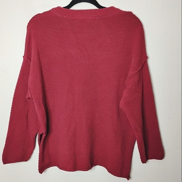 Free People Beach Hailee Waffle Knit Henley Pullover In Mulberry XS - Picture 5 of 8